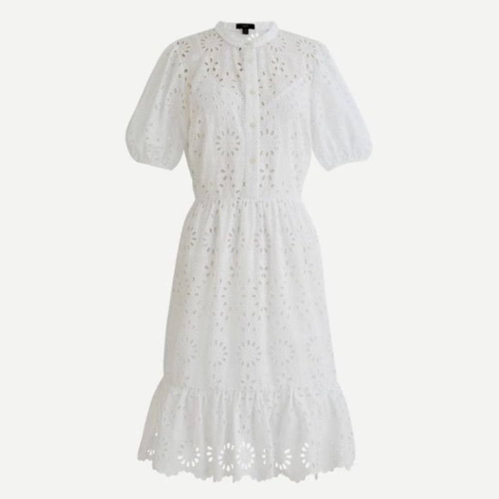 NWT J. Crew Women’s 2 & 4 Preppy Puff Short Sleeve Eyelet AW798 White Mini Dress - Picture 2 of 4